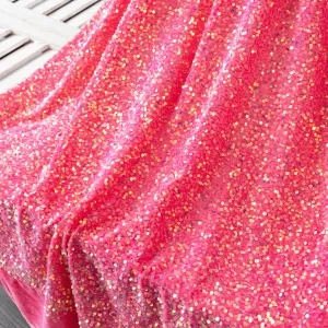 Iridescent Watermelon Velvet Sequin Dressmaking Fabric