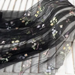 colorful floral embroidery black mesh fabric for skirt