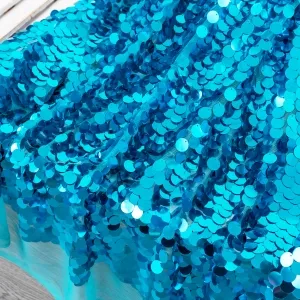 1 Yard Ocean Blue 18mm Round Dangling Drop Sequin Fabric