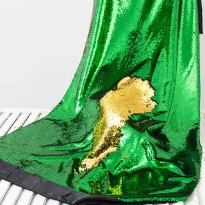 Shiny Emerald and Gold Reversible Sequin Two-tone Fabric