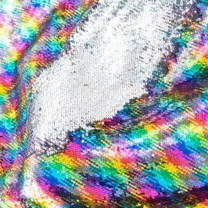 Block Rainbow to Silver Reversible Metallic Sequin Fabric