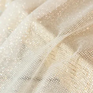 dense glitter glued cream color tulle for dressmaking