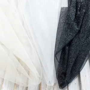 delicate tiny glitter glued soft tulle mesh fabric