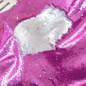 Holo Fuchsia to Silver Reversible Sequin Decor Fabric