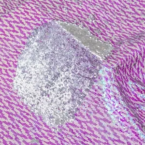magenta and white flip up holo silver mermaid sequin fabric