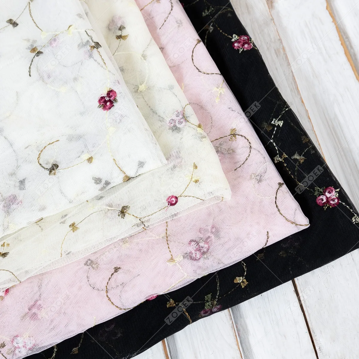 vintage inspired floral vine motif soft mesh fabric