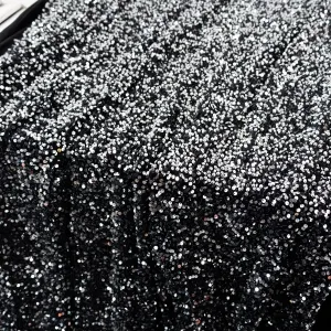 Sparkly Silver 5mm Sequins Allover Black Velvet Fabric