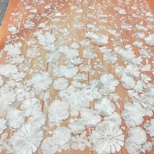Romantic Off-white 3D Flower Embroidery Lace Fabric