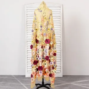 Beautiful Yellow & Multi-color 3D Flower Embroidery