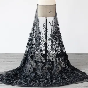 Black 3D Flower Embroidery Mesh Lace Fabric by the Yard