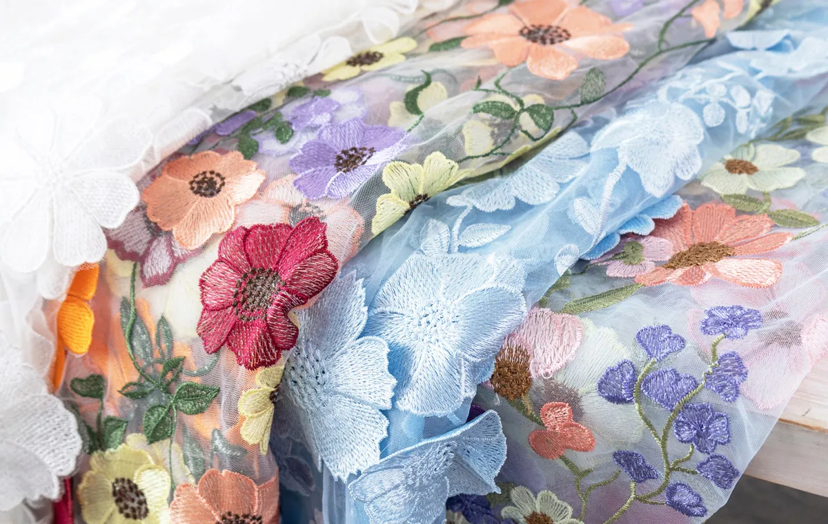 colorful 3D flower embroidery fabrics colorful 3D flower embroidery fabrics