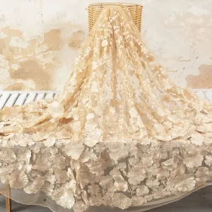 Nude 3D Flower Embroidery Fabric Skin-tone Floral Lace
