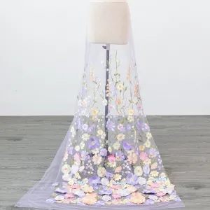 Lavender Pink Pastel 3D Flower Embroidery Lace Fabric