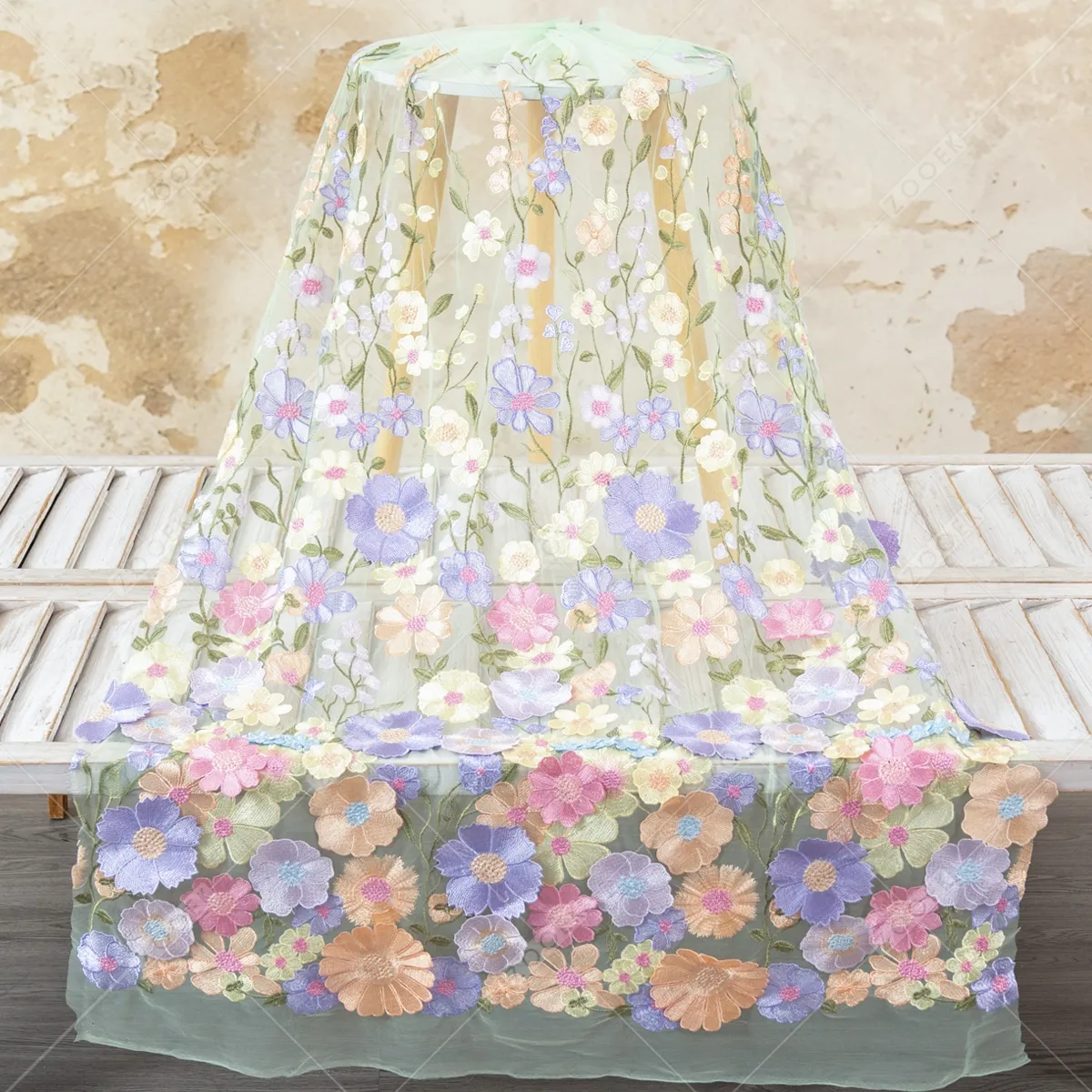 ethereal mint tulle with lavender pink 3d flowers ethereal mint tulle with lavender pink 3d flowers