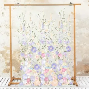 Fairy Lavender & Pink 3D Flowers Embroidered on Mint Mesh
