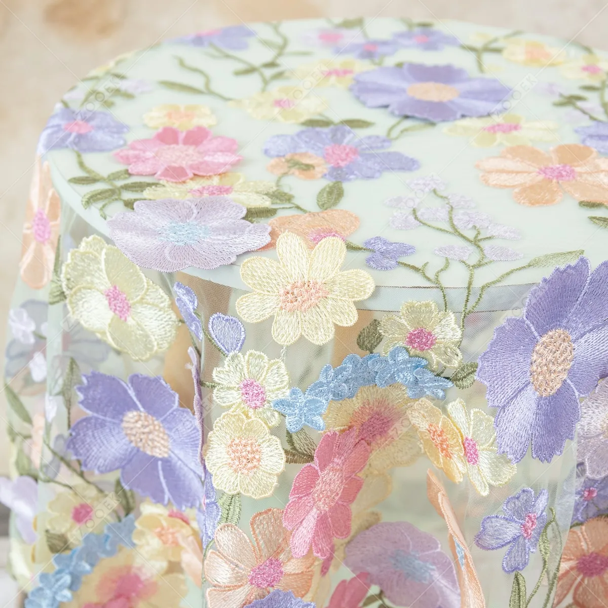 multi color 3d flower embroidery mesh fabric for home decor