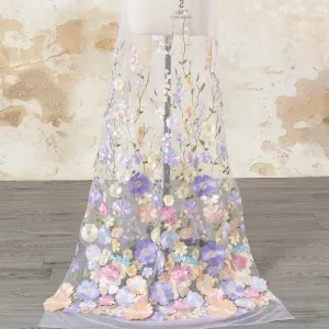 Stunning Lavender & Pink 3D Flowers on Light Pink Mesh