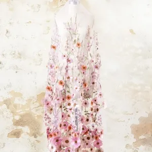 Romantic Pink Blush and Coral 3D Flower Lace Fabric
