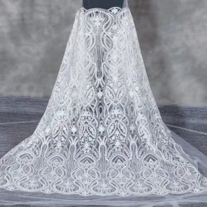 clear sequinned abstract pattern luxe bridal lace fabric