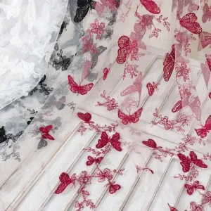 3D butterfly embroidery mesh lace for bridal dress