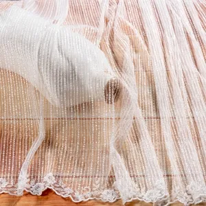 luxury sequins beads embellished stripe ivory lace fabric