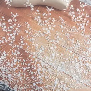 ivy floral leaf pattern sequinned embroidery lace fabric