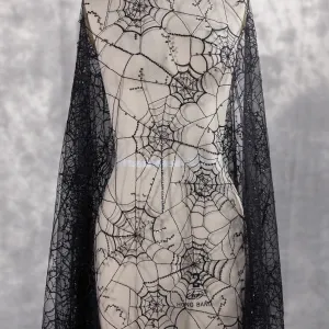 fashion black sequined spider web embroidered mesh lace