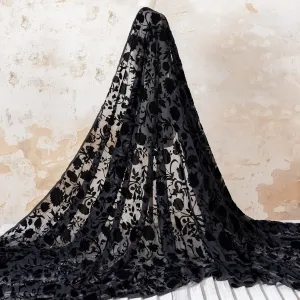 black burnout velvet rose flower lace fabric for sewing