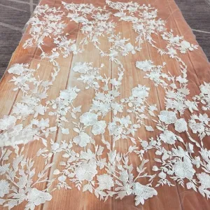 classic floral embroidered white lace fabric by the yard