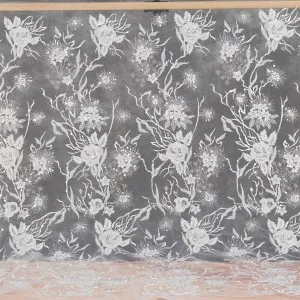 sparkly beaded messy floral ivory embroidery lace fabric