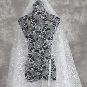 sequinned leaf pattern lightweight bridal lace fabric