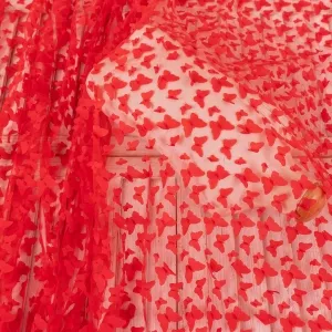 bright red 3d butterfly embroidery mesh prom dress fabric