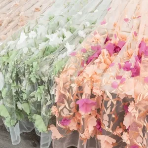 stunning 3d flower petals and leafs embroidery fabric