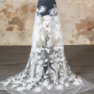 laser cut sequinned large scale floral leaf lace fabric