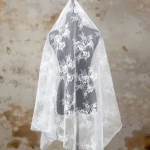 off white large flower motif slightly stiff lace fabric