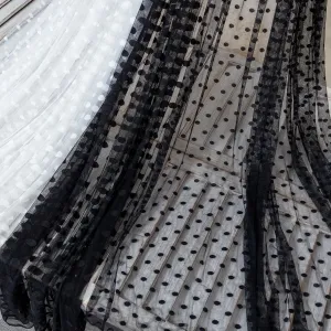 elegant polka dot black or white soft stretch mesh lace