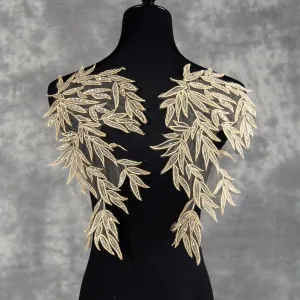 champagne gold bamboo leaf lace appliques with sequins
