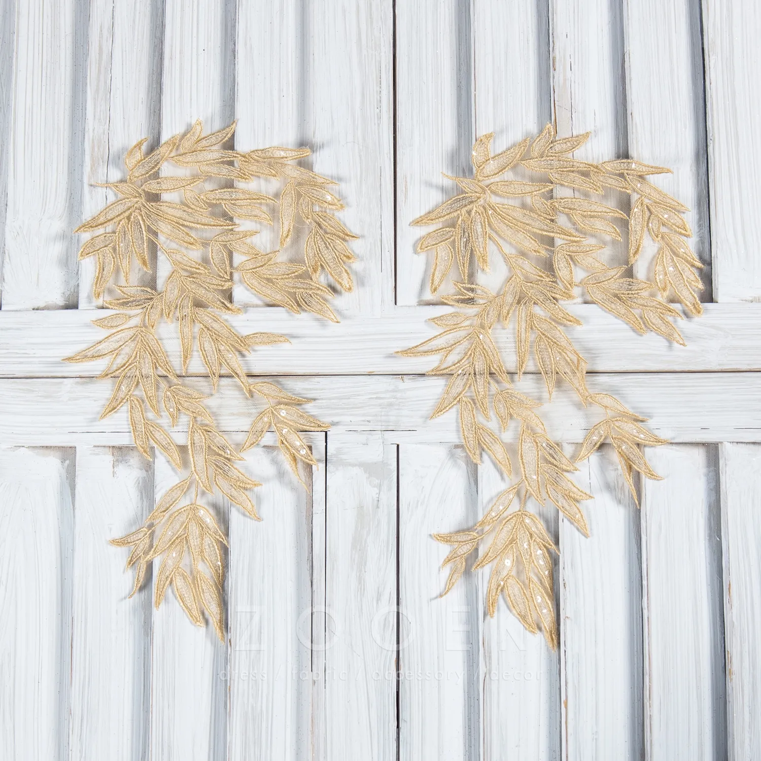 gold bamboo leaf lace appliques sequins