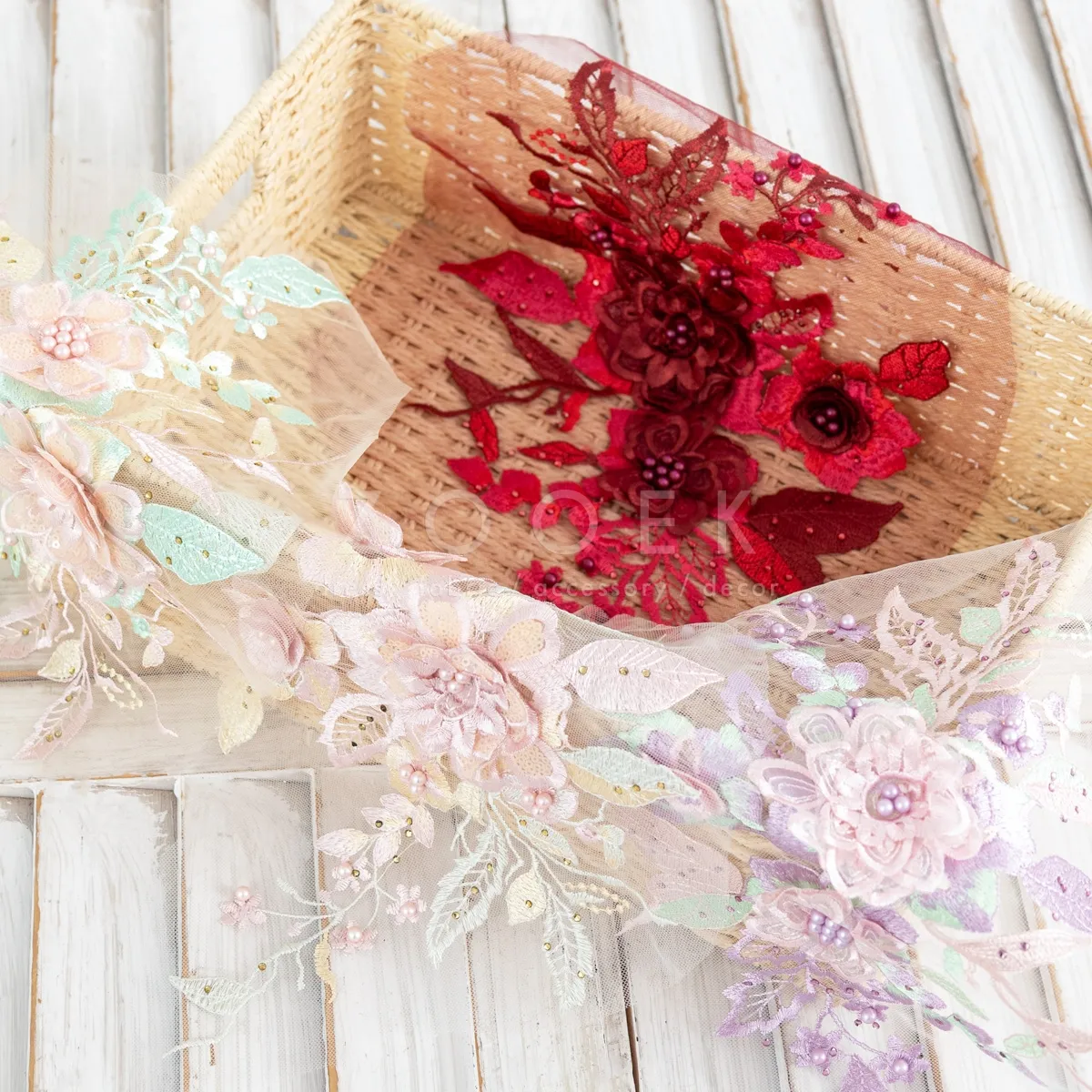 exquisite pearled beaded 3D flower appliques