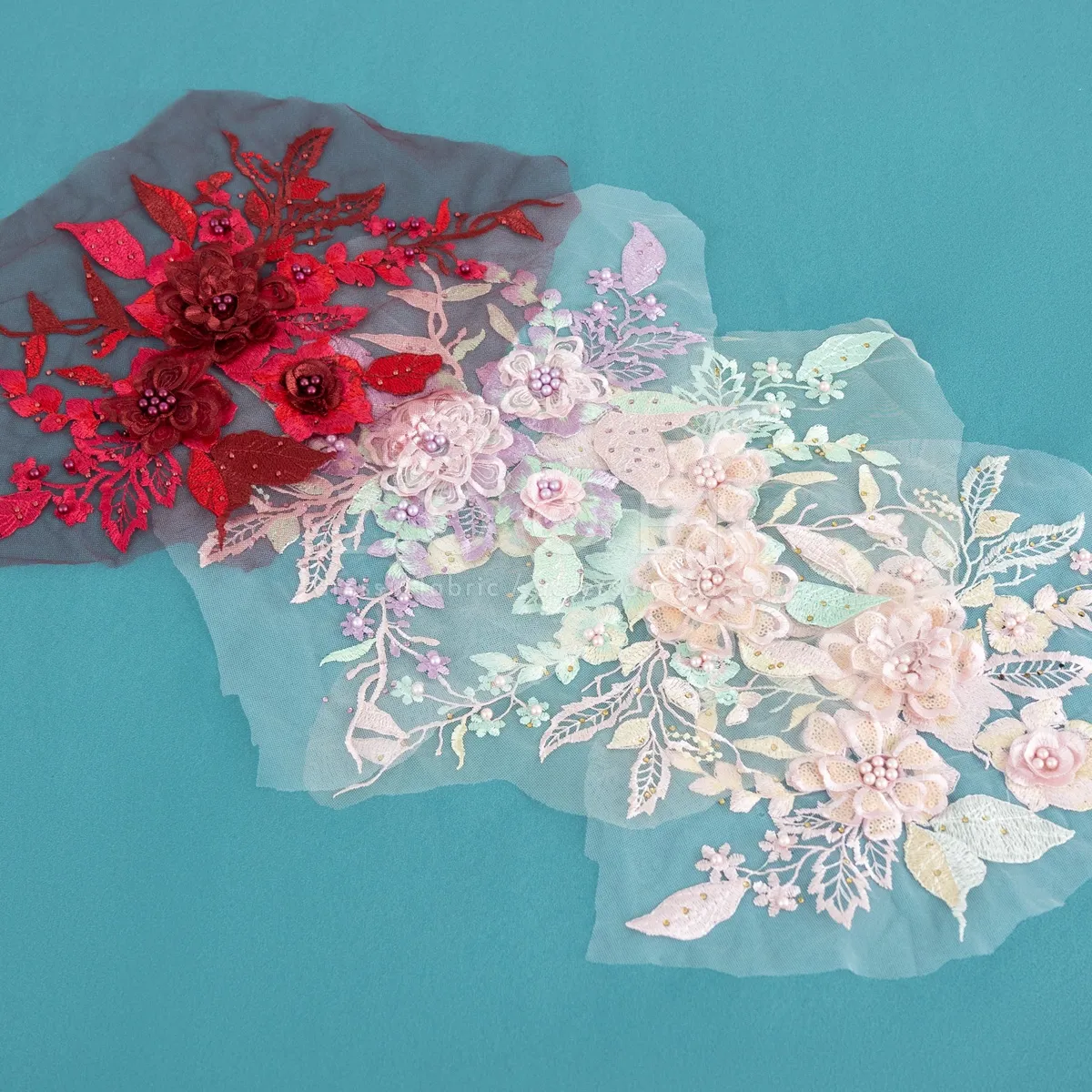 pearled 3d flowers lace appliques for dresses