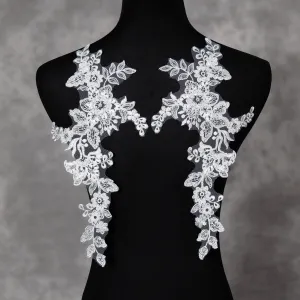 floral motif ivory white corded wedding lace applique