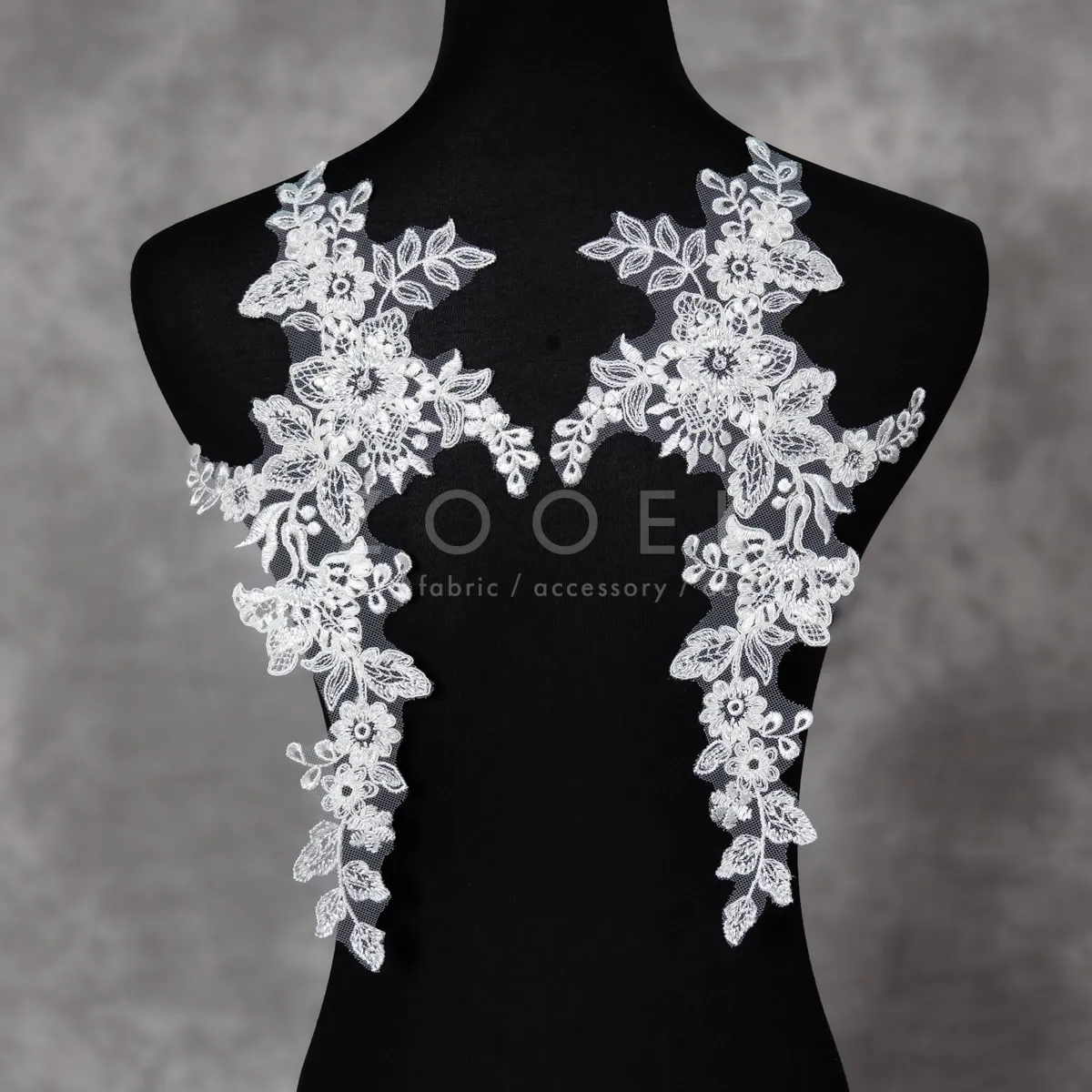 floral motif ivory white corded wedding lace applique