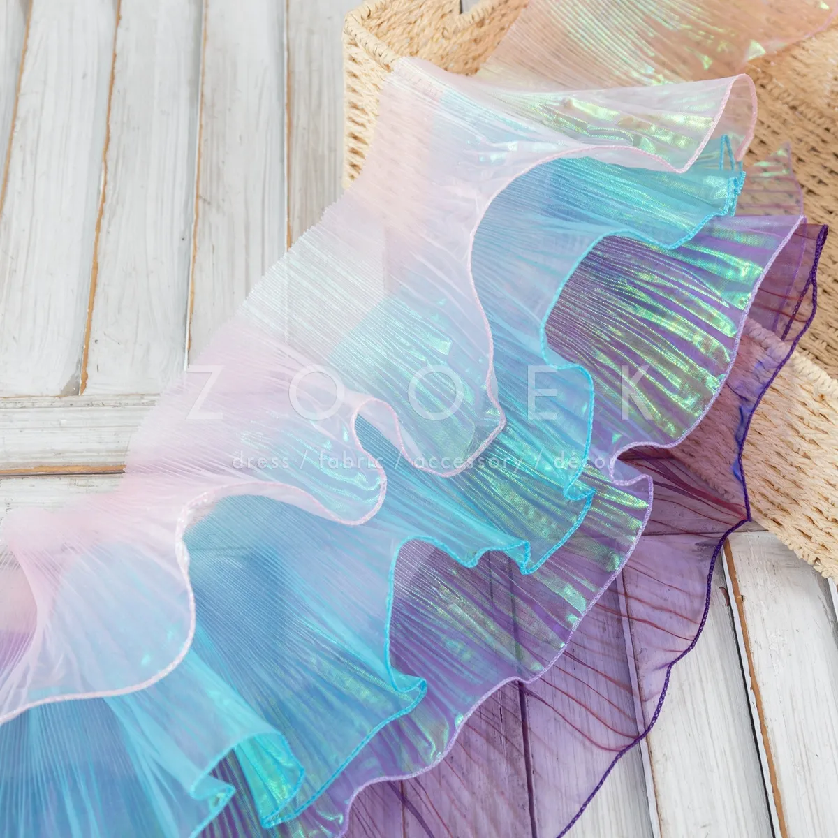 beautiful translucent shiny organza flounce lace trim