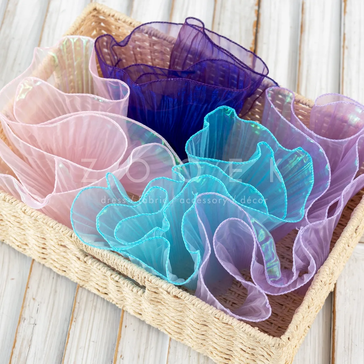 translucent shiny organza 3D flounce trim for decor