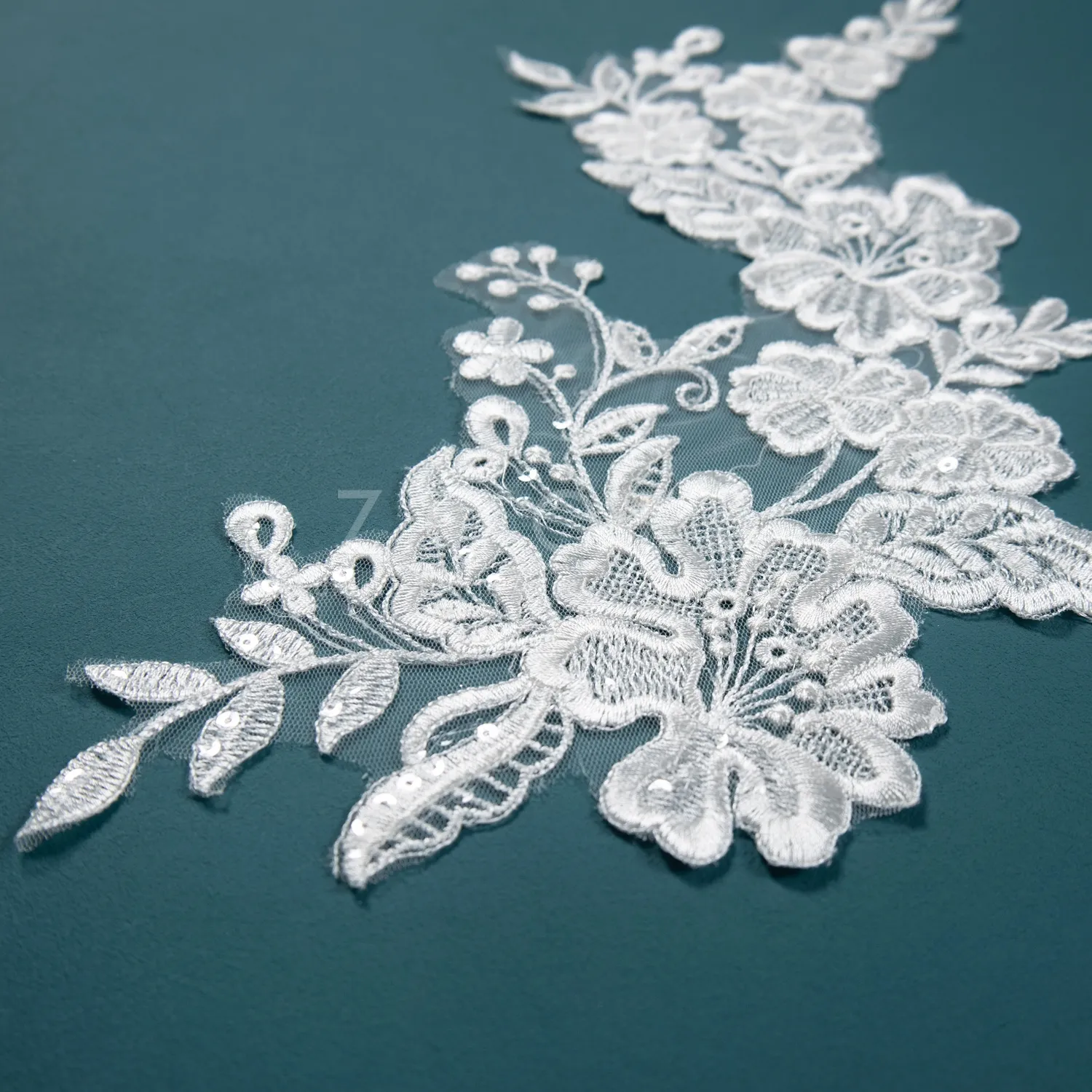 light ivory floral lace applique with shimmering sequins