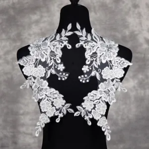 sequinned floral embroidery bridal lace appliques pair