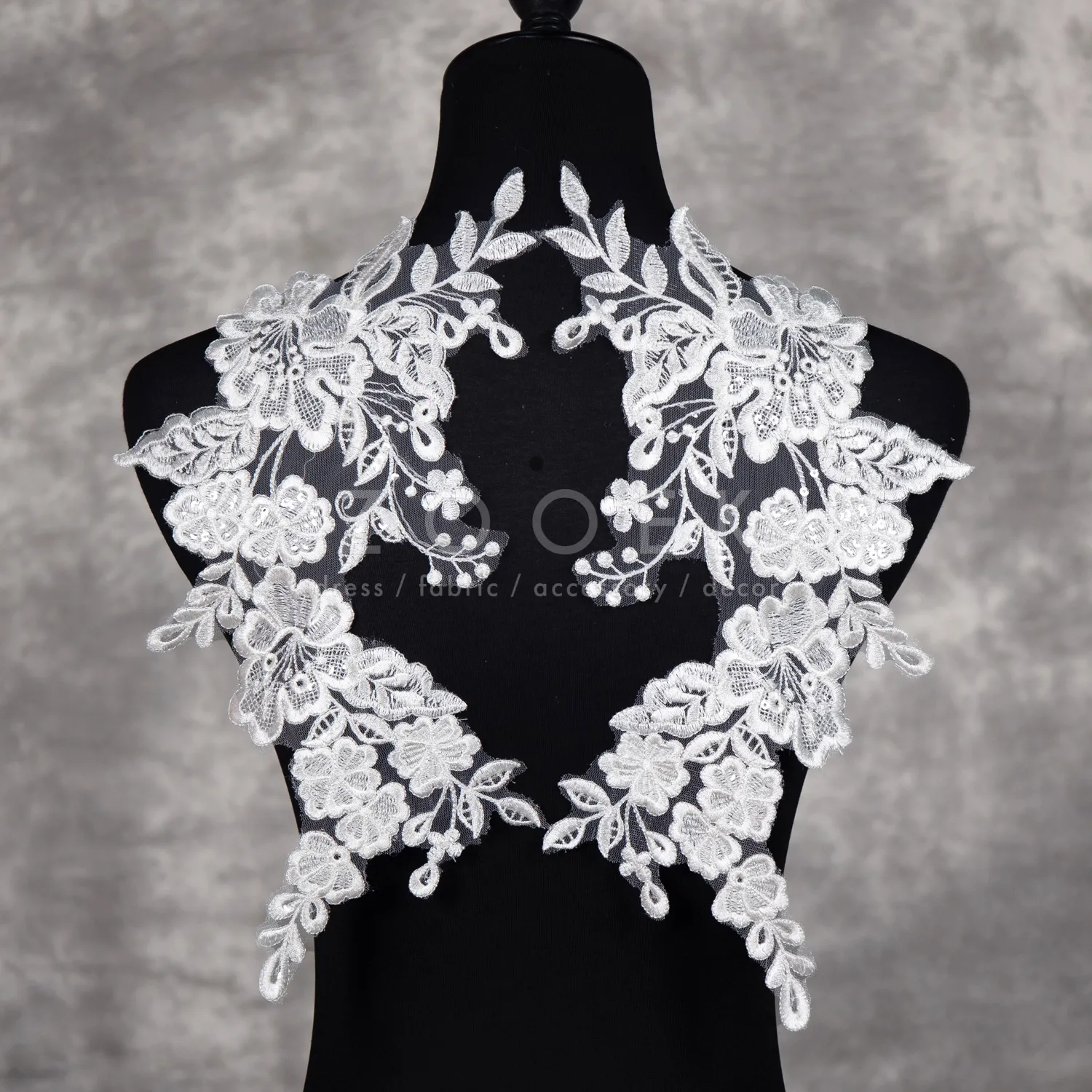 sequinned floral embroidery bridal lace appliques pair