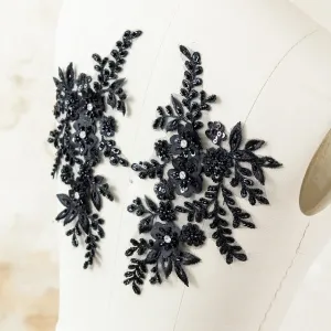 black beaded floral lace appliques for occasion dresses