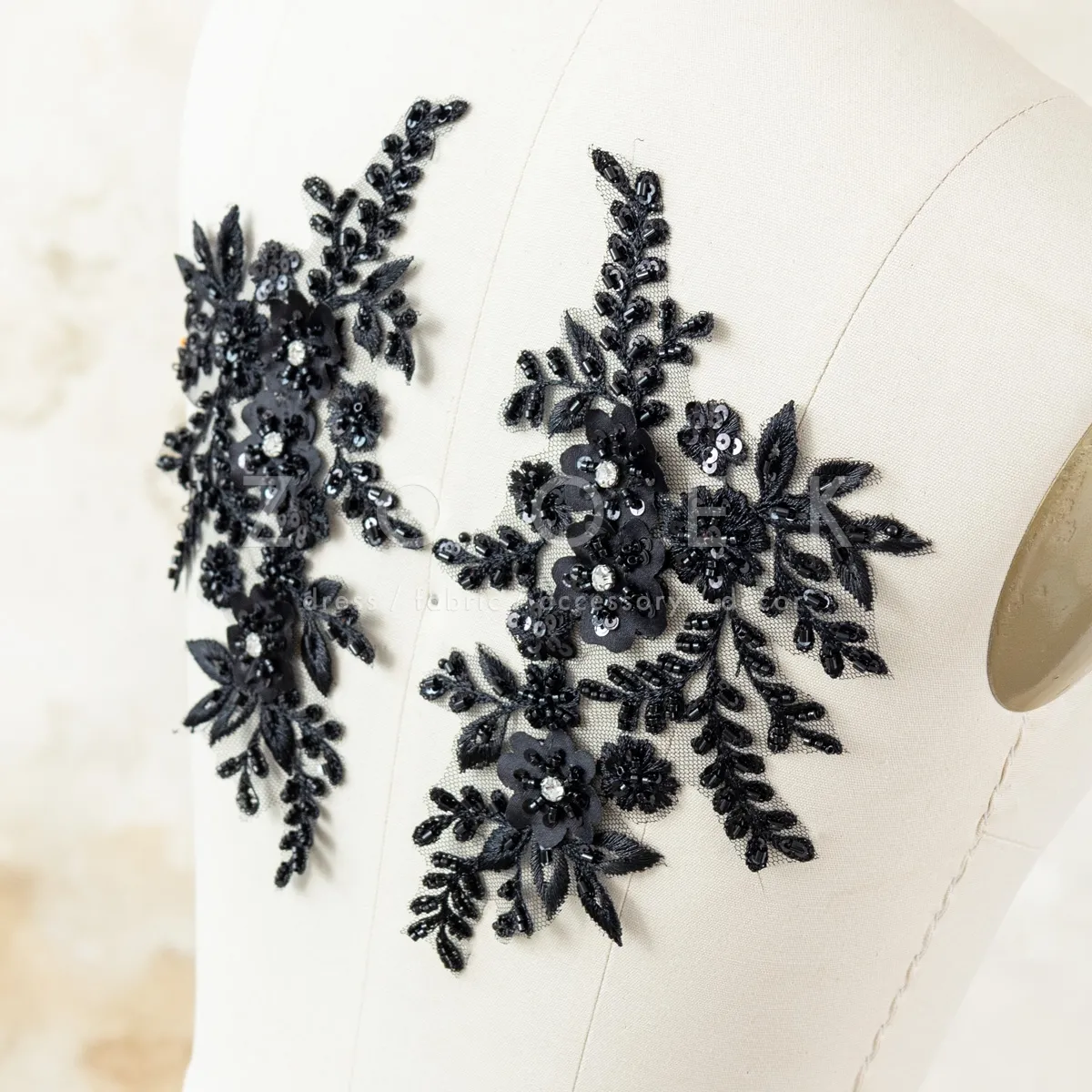 black beaded floral lace appliques for occasion dresses
