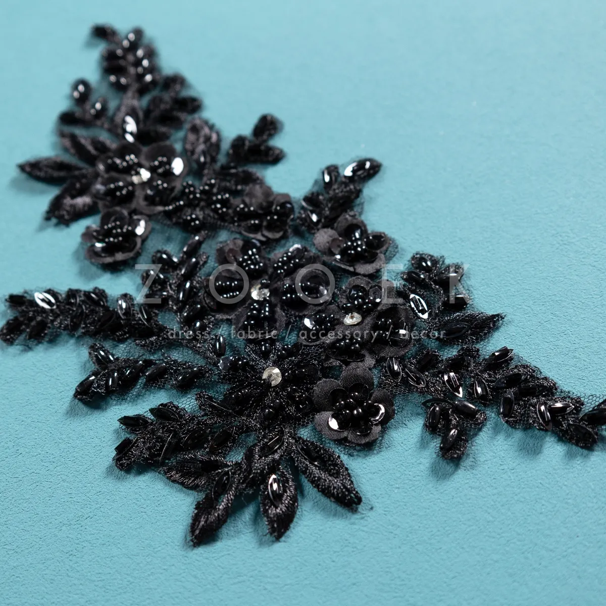 elegant black beaded lace applique